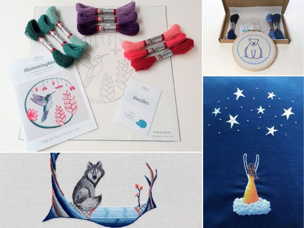 A selection of kits - hummingbird, polar bear, wolf, reach for the stars.